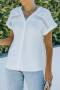Дамска бяла риза с къс ръкав, принт на точки и бродерия, снимка 3