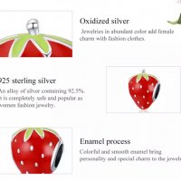 Сребърен талисман за гривна Пандора ягодка Модел 030, снимка 3 - Гривни - 35223140
