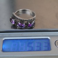 Дамски сребърен пръстен аметист с маркезити, снимка 13 - Други ценни предмети - 44278660
