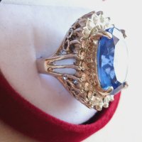 Прекрасен дамски пръстен родий ,син топаз и циркони, снимка 3 - Пръстени - 42330887