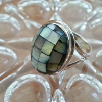 Сребърен пръстен с кралски седеф, снимка 2 - Пръстени - 42759364