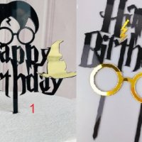 Happy Birthday стил Хари Потър harry potter пластмасов черен топер украса декор за торта рожден ден , снимка 2 - Други - 29589688