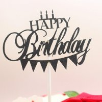  Happy Birthday с банер и свещи брокатен картонен топер табела за торта украса рожден ден, снимка 2 - Други - 36697024