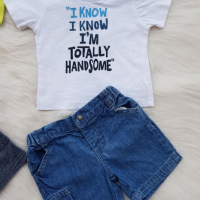 Дънкови къси панталони и тениски за бебе 6-9 месеца, снимка 5 - Комплекти за бебе - 36541083