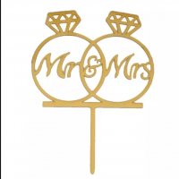 Mr Mrs в диамантени пръстени халки Акрил топер украса табела за сватбена сватба торта, снимка 2 - Декорация - 19312370