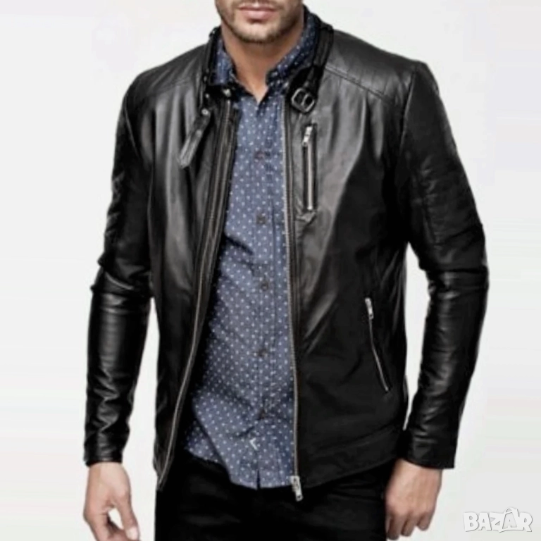 JACK & JONES Мъжко Кожено Яке Мото Естествена Кожа Като Ново S, снимка 1