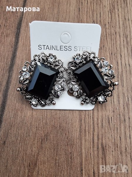 Красиви обеци по ухото с черен камък и кристали-модел 11, снимка 1