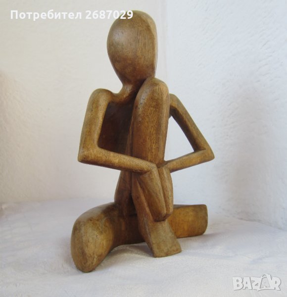 Дървена фигура, човек, мислител, молитва, йога, медитация, снимка 1