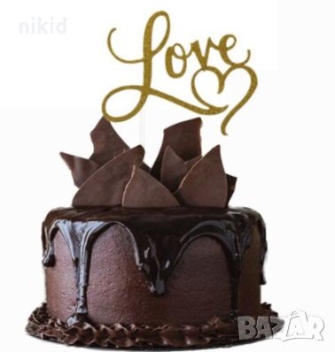 Love сърце картонен златист брокат топер табела украса декор за торта , снимка 1