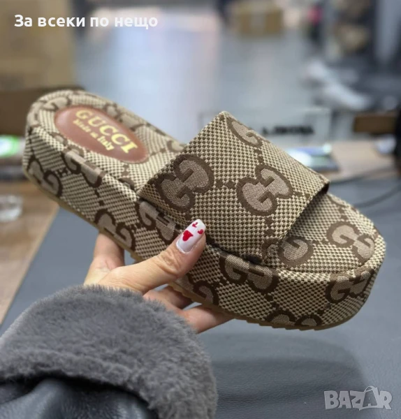 Gucci Дамски Бежови Чехли На Платформа Гучи Код A635, снимка 1