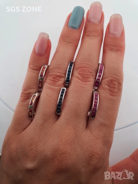 СРЕБЪРНИ ОБЕЦИ 925 със син сапфир, многоцветен сапфир и рубин, снимка 1