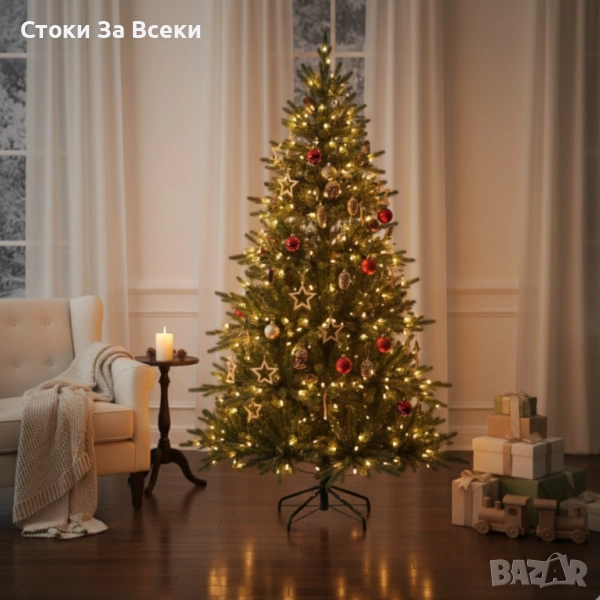 Коледна елха с шишарки и метална стойка – естествена визия, снимка 1