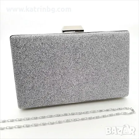Официална чанта клъч тип плик сребърна твърда със ситен брокат, снимка 1