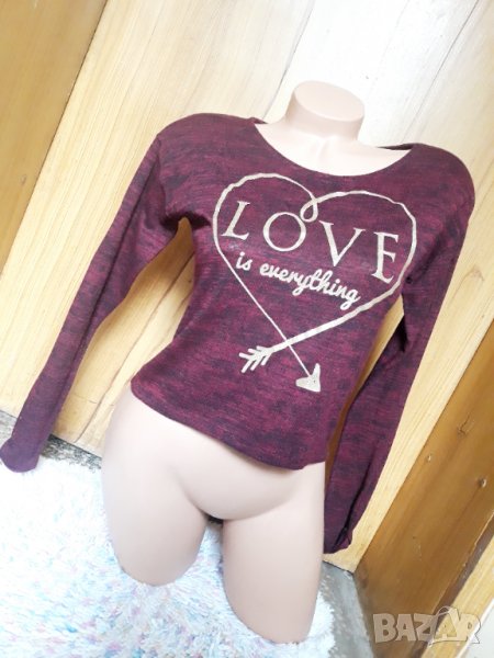 Червена къса блуза бордо тънко плетиво Love Is Everything С, снимка 1
