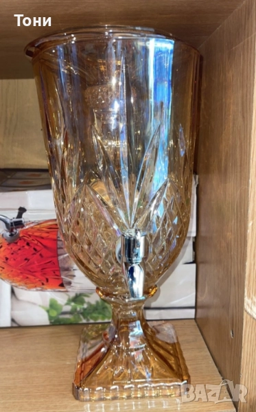 Луксозен стъклен диспенсър за сок и напитки 3L с капак и кранче, снимка 1