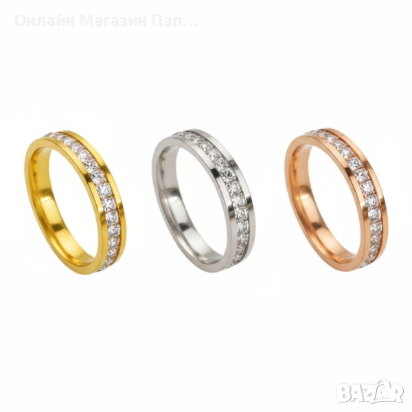 Луксозен пръстен халка от неръждаема стомана с циркони – 4мм, унисекс, снимка 1