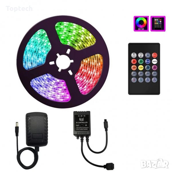 Комплект RGB LED лента, диод 3528, с дистанционно и захранване - 5 метра, снимка 1