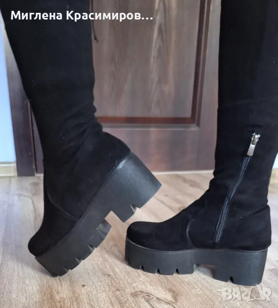 Велурени ботуши на платформа, снимка 1