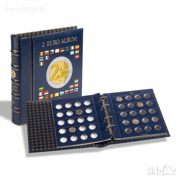 лукс Албум за 2 -еврови монети VISTA на Leuchtturm + касета, снимка 1