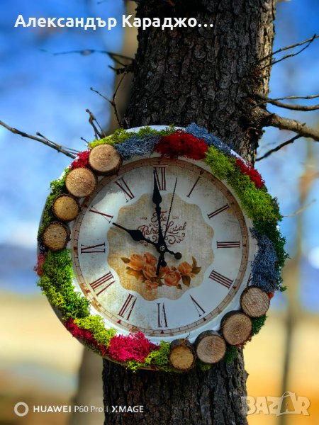 Часовник естествено дърво и скандинавски мъх, снимка 1