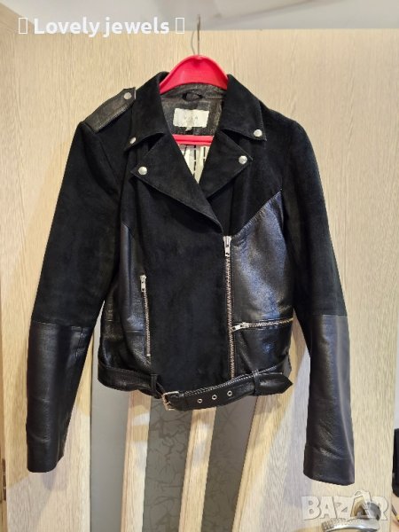 Дамско кожено яке черно естествена кожа велур, снимка 1