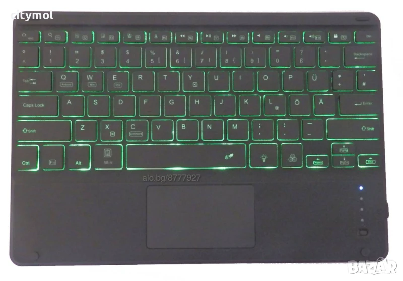 Bluetooth ултра тънка клавиатура с тъчпад, акумулаторна батерия и подсветка, снимка 1