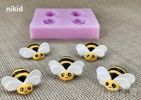 4 пчели пчела силиконов молд форма за декорация торта фондан шоколад, снимка 1