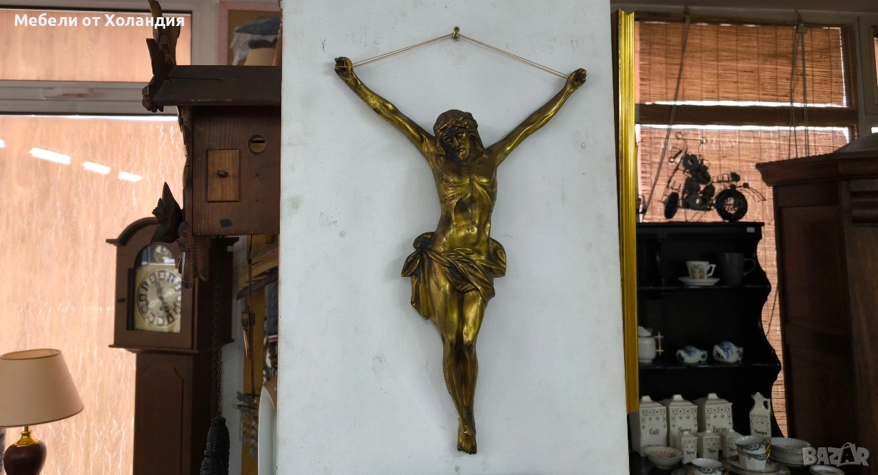 Голямо бронзово разпятие за стена, снимка 1