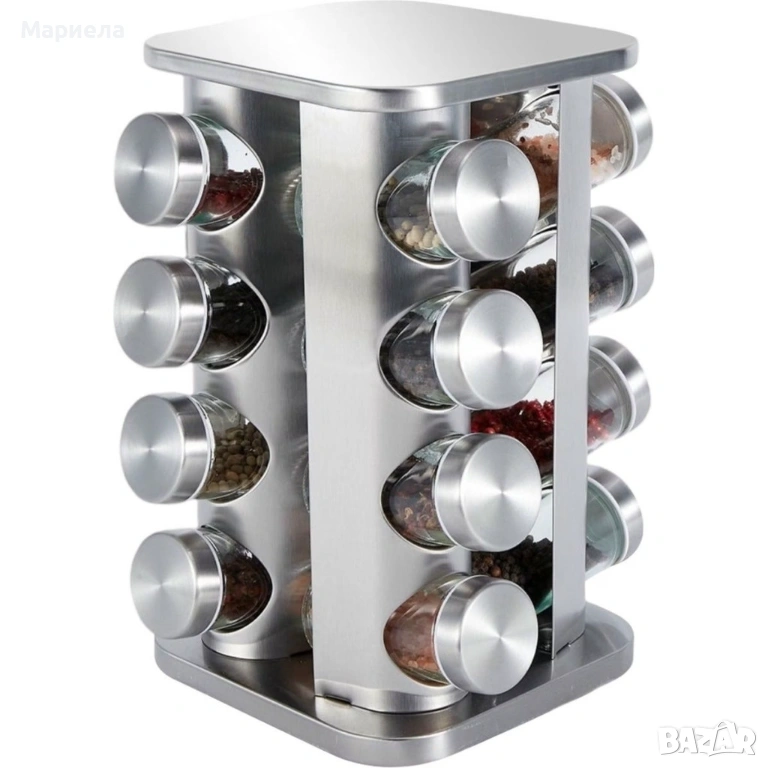 Въртящ се органайзер за подправки Cheffinger - С 16 бурканчета от неръждаема стомана, снимка 1