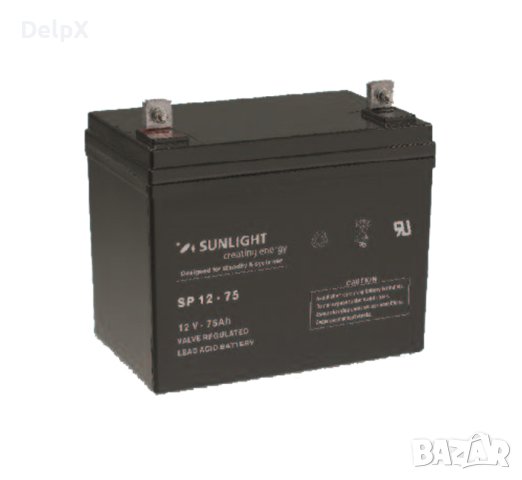 Акумулаторна оловна батерия SUNLIGHT 12V 75AH 258х166х215mm, снимка 1