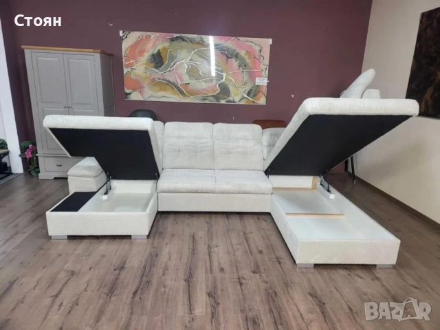 ПРОМОЦИЯ!!!Бежов П-образен ъглов диван от плат рипсено кадифе Nixon, снимка 6 - Дивани и мека мебел - 52829958