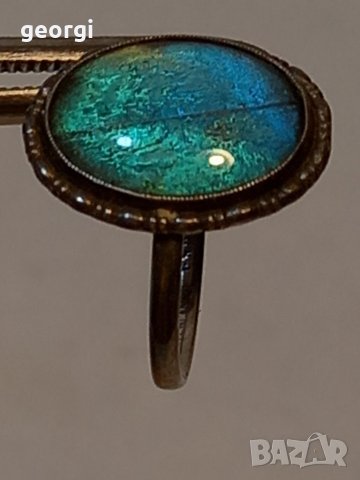 Стар английски сребърен пръстен с естествен камък , снимка 2 - Пръстени - 38107036