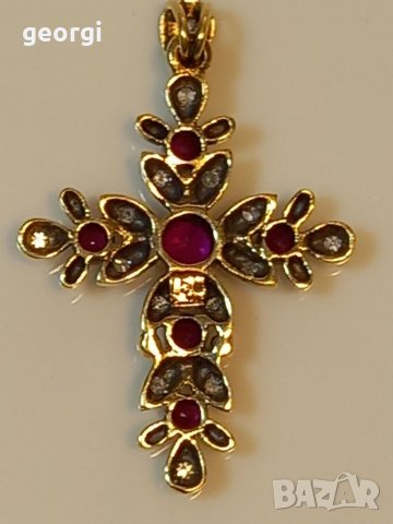 Златен кръст с рубини и брилянти уникат, снимка 8 - Колиета, медальони, синджири - 39145865