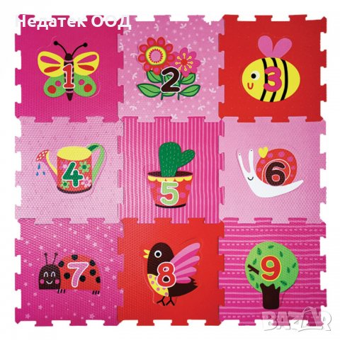 Мек пъзел за под "Розово вълшебство", 31,5x31,5 см, 9 бр.