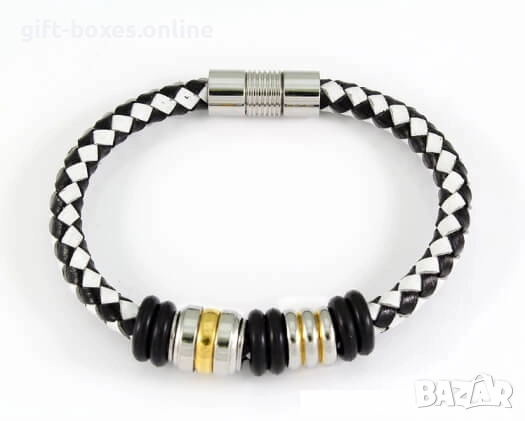 Гривна от еко кожа и полирана стомана