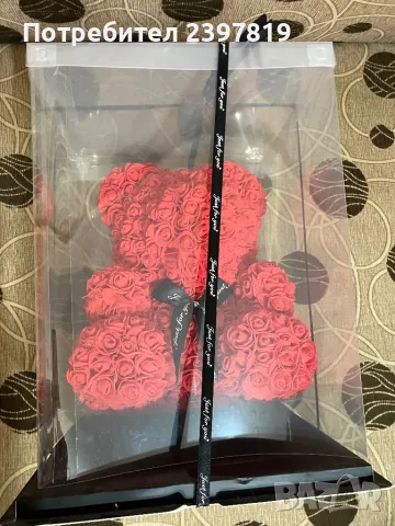 Мечка от рози висока 45 см, снимка 3 - Декорация за дома - 48918913