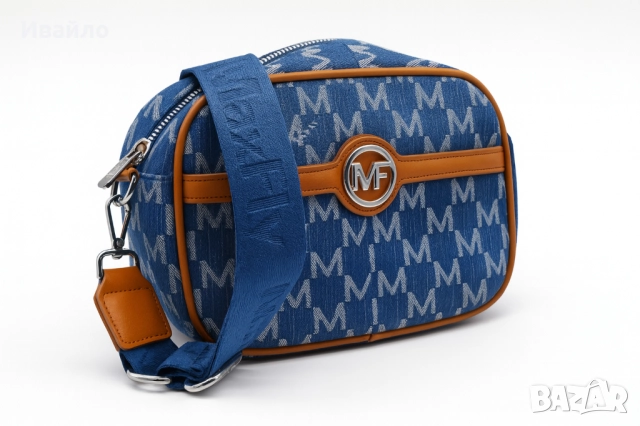 Дамска чанта в деним стил с монограм и кожени акценти, снимка 3 - Чанти - 52124057