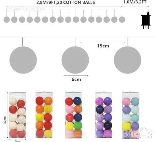 Нови Топки 20 LED Феерични Светлини с Дистанционно Управление Топки Украса Коледа, снимка 7 - Пана - 49956930