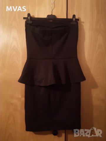 Нова - 35% черна елегантна рокля с пеплум S-M, снимка 2 - Рокли - 31916677