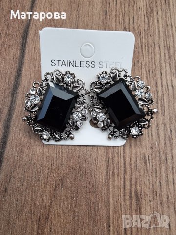 Красиви обеци по ухото с черен камък и кристали-модел 11, снимка 1