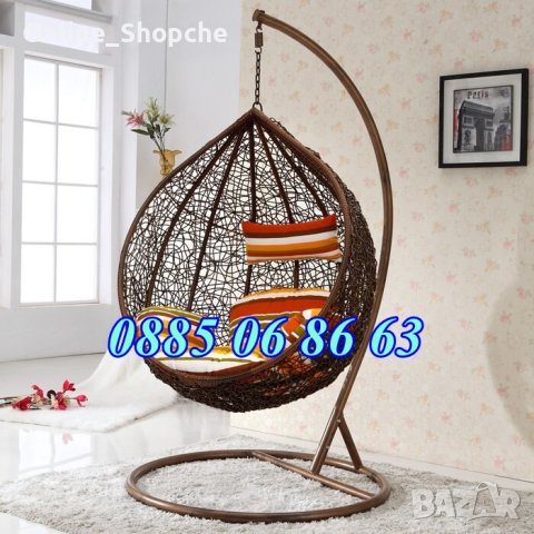 Висящ ратанов стол – люлка тип гнездо, снимка 3 - Градински мебели, декорация  - 40776300
