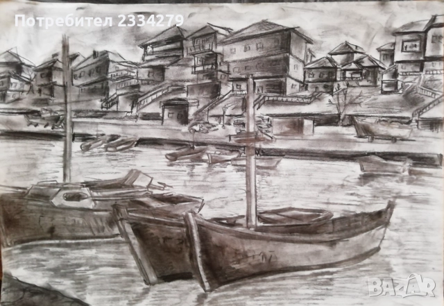 Стари картини графики с размери 50х35см., рисувани с въглен., снимка 3 - Картини - 51434277