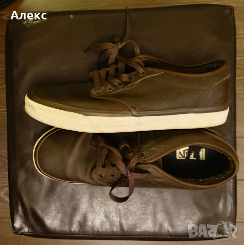 Мъжки кожени гуменки VANS, тъмно маслинено зелени с кафяв кант, №47, снимка 2 - Кецове - 52581651