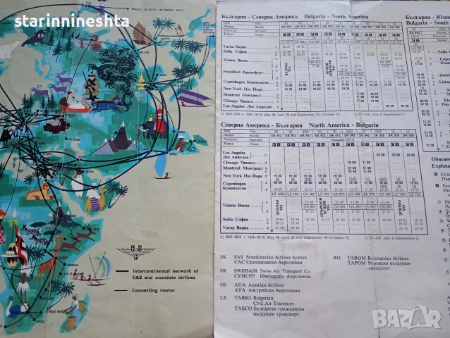 Разписание SAS ТАБСО 1966  SAS TABSO Timetable Bulgaria Map АВИАЦИЯ , снимка 6 - Антикварни и старинни предмети - 55753564