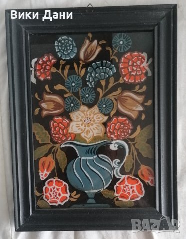 стъклописи дървена рамка 1980, снимка 4 - Картини - 42782543