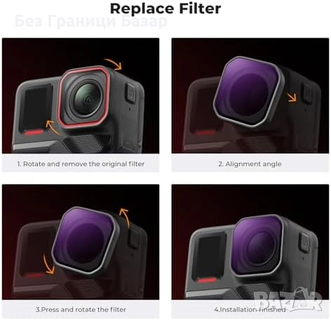 Нов Комплект 4 броя ND филтри Insta360 Ace Pro 2 – ND8 ND16 ND32 ND64, снимка 7 - Обективи и филтри - 52154106