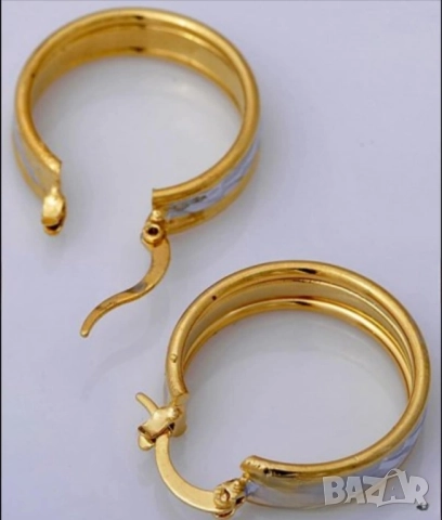 Разкошни обеци халки от 9к попълнено бяло и жълто злато 20 лв., снимка 2 - Обеци - 51770784