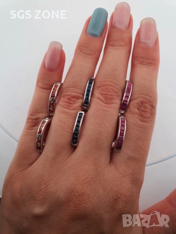 СРЕБЪРНИ ОБЕЦИ 925 със син сапфир, многоцветен сапфир и рубин