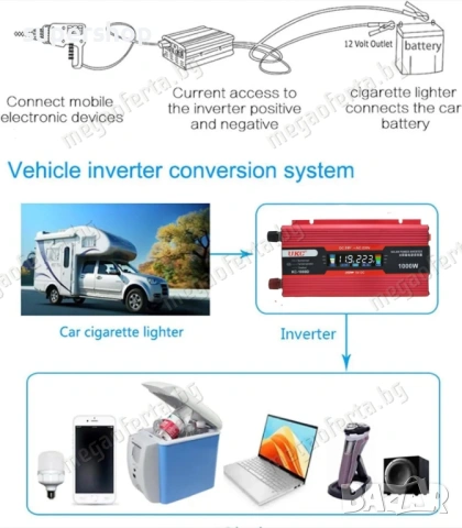 Автомобилен Инвертор UKC 12V-220V 2000W Преобразовател на Напрежението, снимка 10 - Аксесоари и консумативи - 54014388