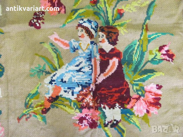 19 век Голям Гоблен ръчно шит зебло и вълнени конци, снимка 4 - Антикварни и старинни предмети - 31664031